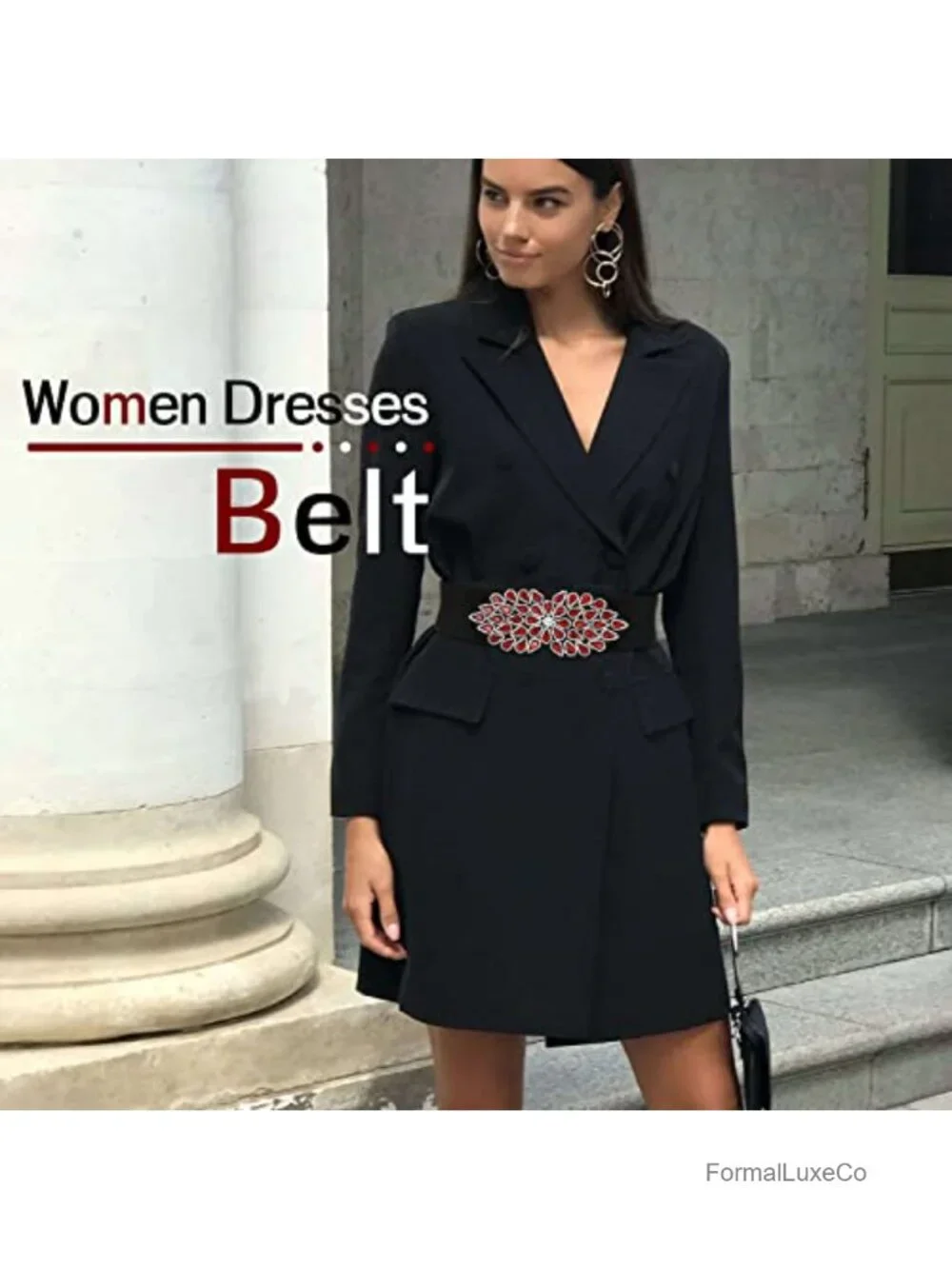Rhinestone Stretch Belt Wide Elastic Dressy Waist Accessory